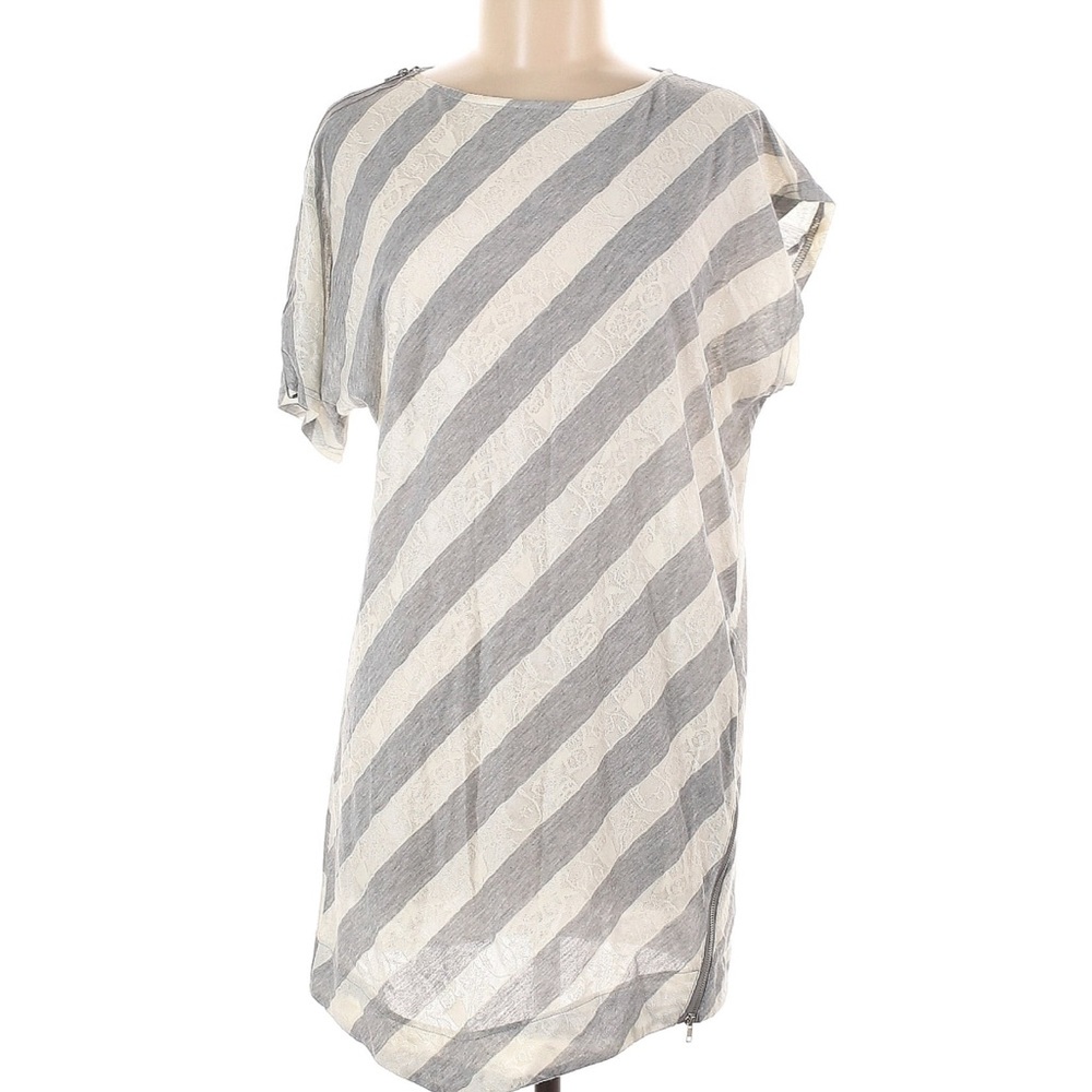 TOV Striped Gray and White Dress